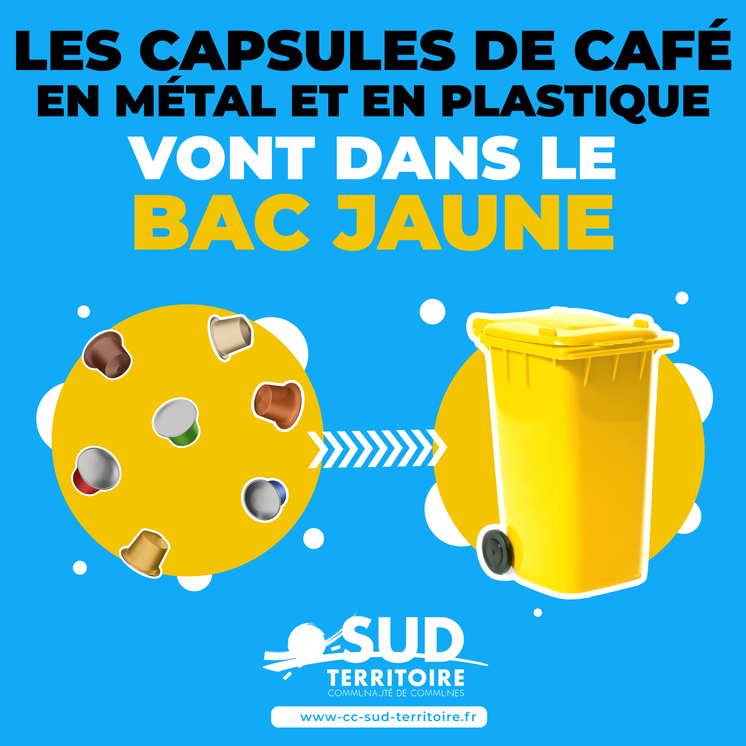 CAPSULES DE CAFÉ EN MÉTAL ET EN PLASTIQUE = BAC JAUNE