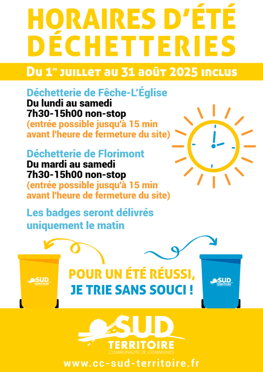 Horaires d’été déchetteries du Sud Territoire