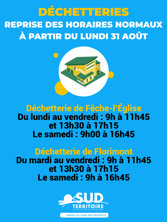 DÉCHETTERIES - FIN DES HORAIRES D'ETE ET REPRISE DES HORAIRES HABITUELS