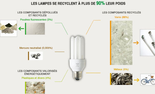 Les lampes se recyclent à plus de 90% de leur poids
